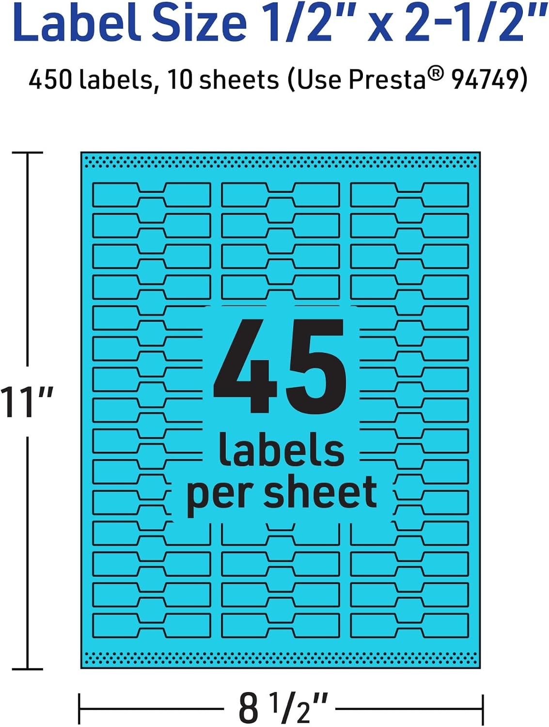 image:imageAvery Printable Barbell Labels Sure Feed Technology 12 x 212 Bright Blue Labels LaserInkjet Printable 450 Total Great for Jewelry and Cords450 labels