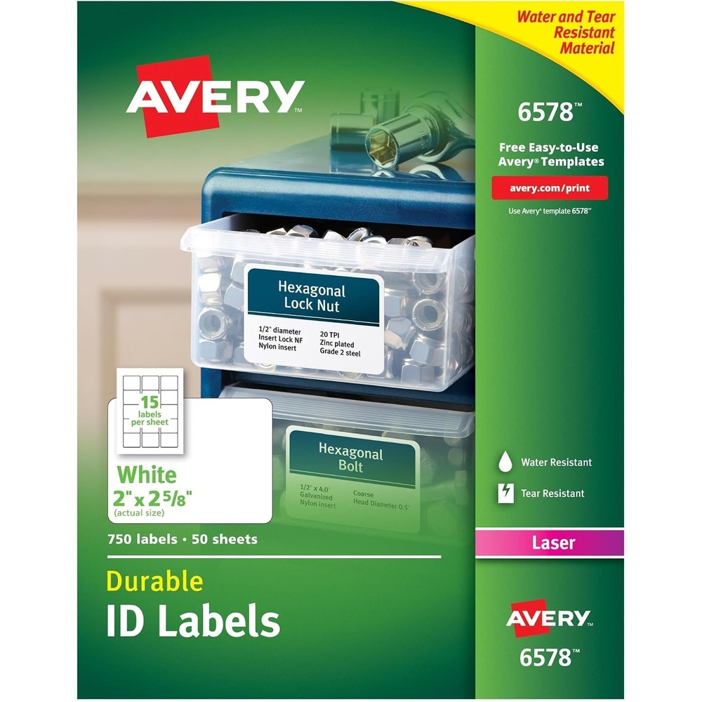 image:imageAvery Durable White Cover Up ID Labels for Laser Printers 5 x 35 Pack of 200 615322 x 258 Pack of 5