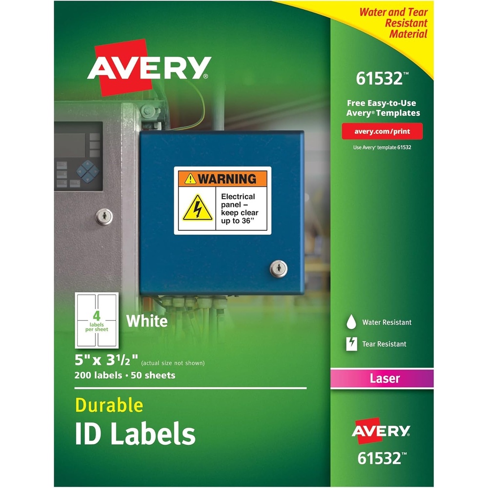 image:imageAvery Durable White Cover Up ID Labels for Laser Printers 5 x 35 Pack of 200 615325 x 312