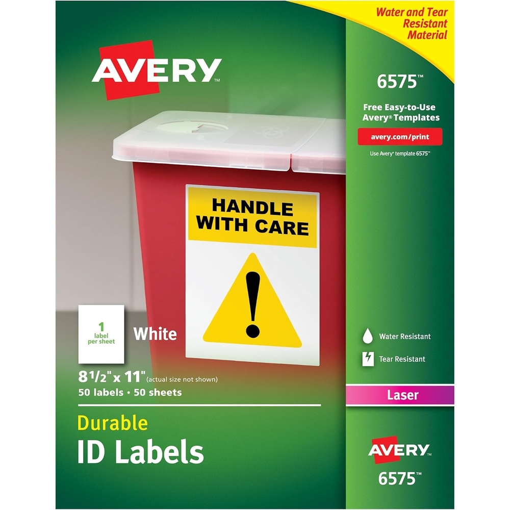 image:imageAvery Durable White Cover Up ID Labels for Laser Printers 85 x 11 Pack of 50 6575812 x 11