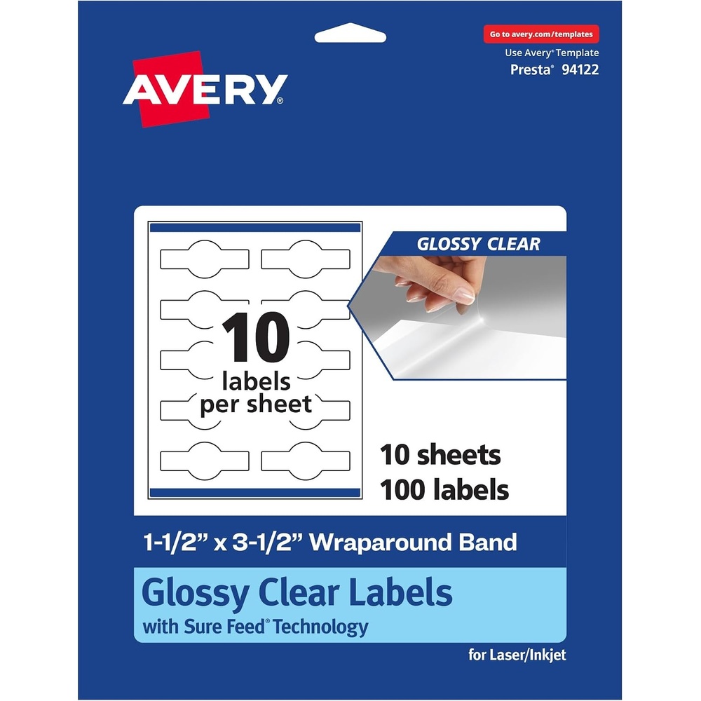 image:imageAvery Glossy Clear Wraparound Band Labels Sure Feed Technology 15 x 35 Cigar Band Labels 100 Total PrinttoTheEdge LaserInkjet Printable100 labels