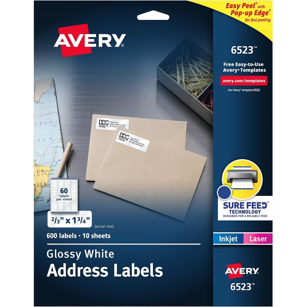 image:imageAvery Glossy White Labels Sure Feed Technology 2 x 3 Rectangle Labels PrinttoTheEdge LaserInkjet 80 Total 22890600 labels