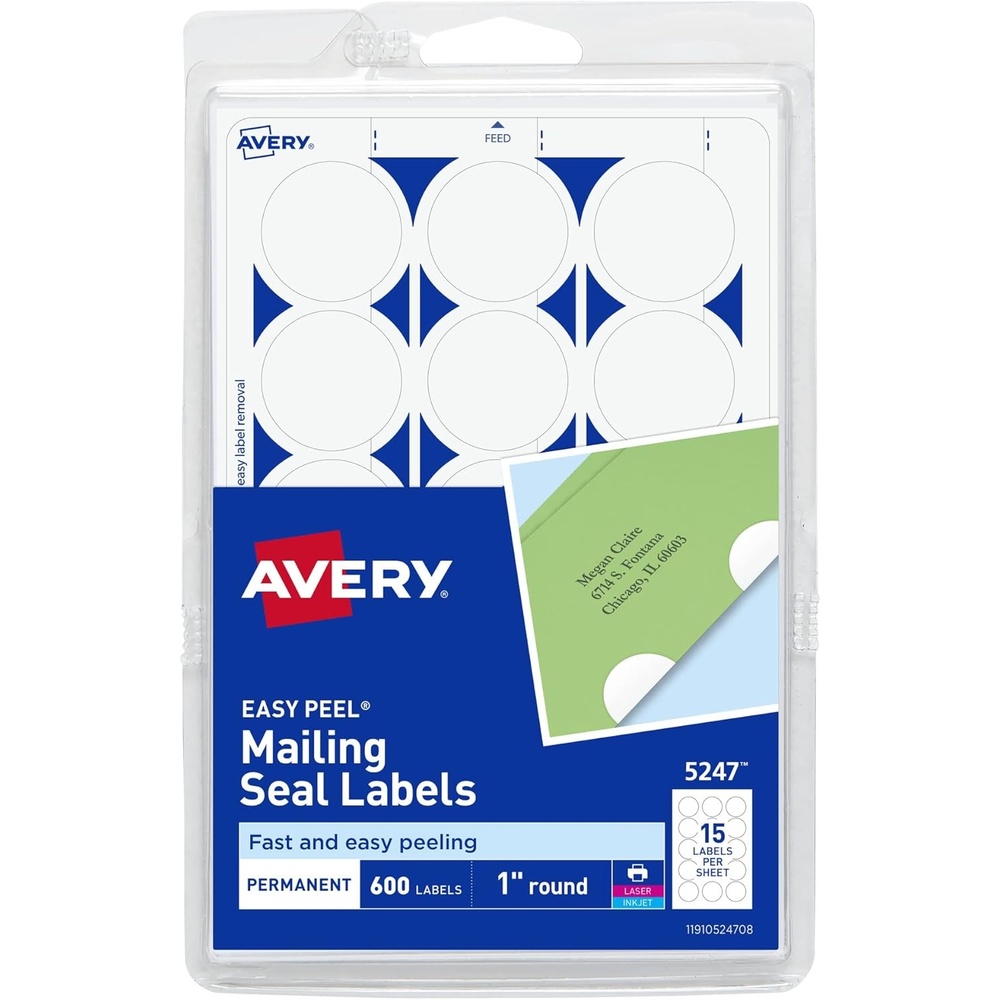 image:imageAvery Mailing Seals 1 Round Labels White 600 Printable Mailing Labels 05247600 Count Pack of 1