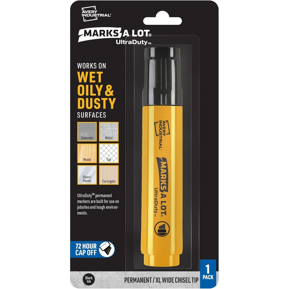 image:imageAvery Marks A Lot UltraDuty Permanent Markers XL Wide 18mm Chisel Tip Water Resistant 1 Black Industrial Marker 29865