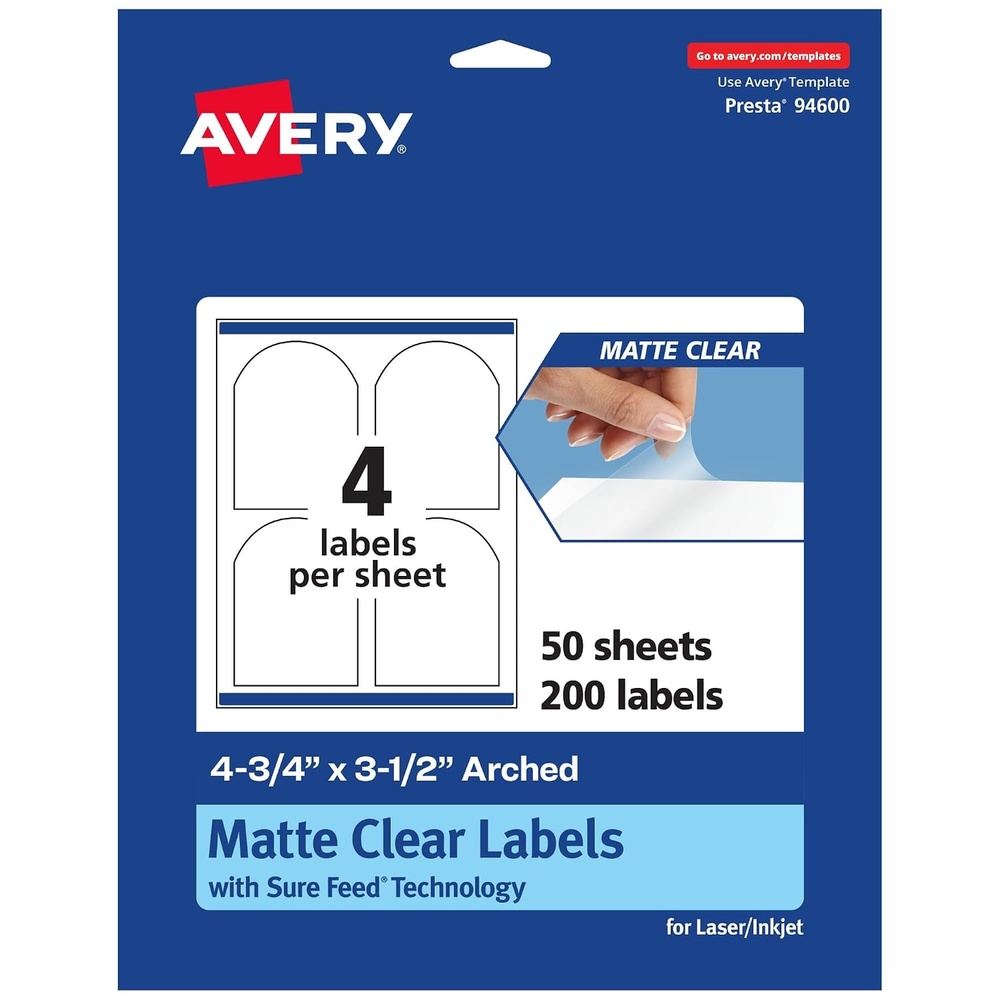 image:imageAvery Matte Clear Arched Labels Sure Feed Technology 475 x 35 40 Matte Clear Labels PrinttoTheEdge LaserInkjet Printable200 labels