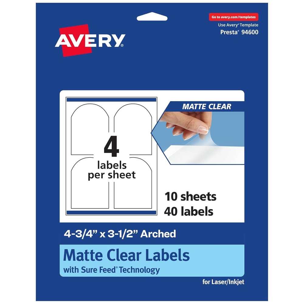 image:imageAvery Matte Clear Arched Labels Sure Feed Technology 475 x 35 40 Matte Clear Labels PrinttoTheEdge LaserInkjet Printable40 labels