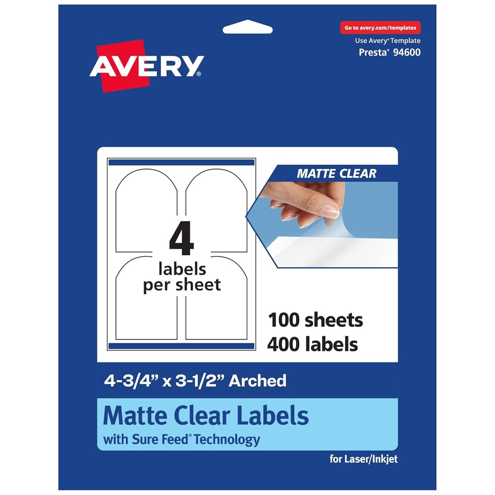 image:imageAvery Matte Clear Arched Labels Sure Feed Technology 475 x 35 40 Matte Clear Labels PrinttoTheEdge LaserInkjet Printable400 labels