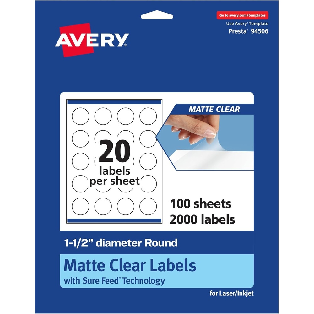 image:imageAvery Matte Clear Round Labels Sure Feed Technology 15 Diameter 200 Matte Clear Labels PrinttoTheEdge LaserInkjet Printable2 000 labels