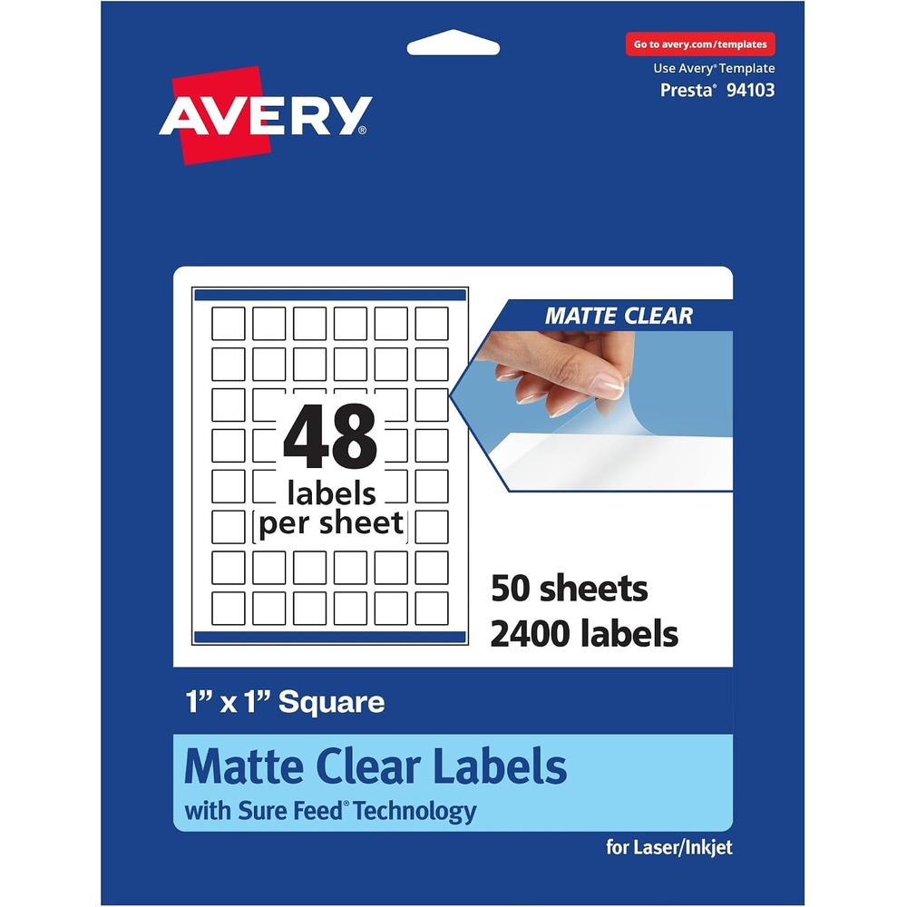 image:imageAvery Matte Clear Square Labels Sure Feed Technology 1 x 1 480 Matte Clear Labels PrinttoTheEdge LaserInkjet Printable2 400 labels