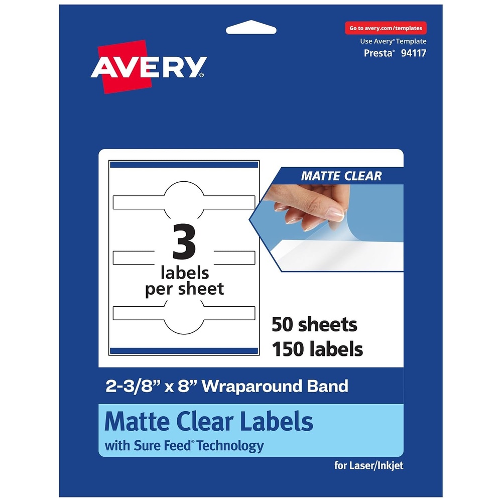 image:imageAvery Matte Clear Wraparound Band Labels Sure Feed Technology 238 x 8 Cigar Band Labels 30 Total LaserInkjet Printable150 labels