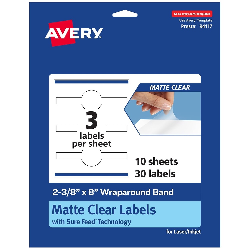 image:imageAvery Matte Clear Wraparound Band Labels Sure Feed Technology 238 x 8 Cigar Band Labels 30 Total LaserInkjet Printable30 labels