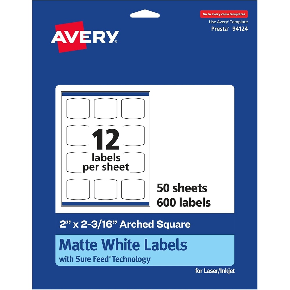 image:imageAvery Matte White Arched Square Labels Sure Feed Technology 2 x 2316 300 White Labels PrinttoTheEdge Permanent Adhesive LaserInkjet Printable600 labels