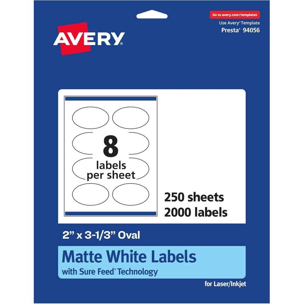 image:imageAvery Matte White Oval Labels Sure Feed Technology 2 x 313 200 Matte White Printable Labels2 000 Labels