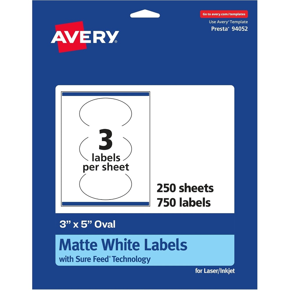 image:imageAvery Matte White Oval Labels Sure Feed Technology 3 x 5 75 Matte White Printable Labels750 Labels
