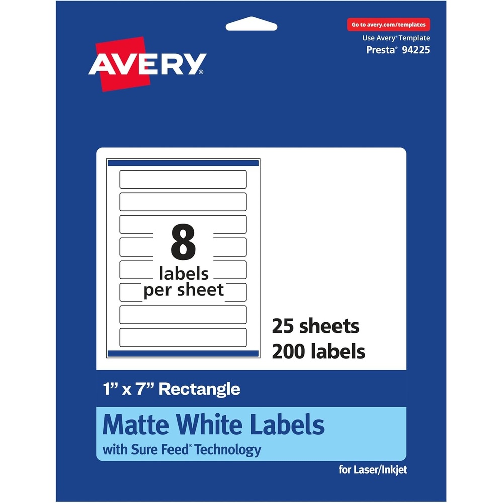 image:imageAvery Matte White Rectangle Labels Sure Feed Technology 1 x 7 200 Matte White Printable Labels200 Labels