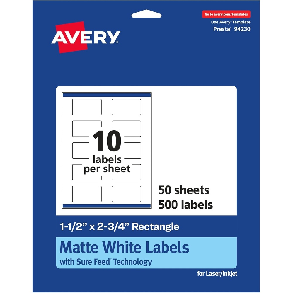 image:imageAvery Matte White Rectangle Labels Sure Feed Technology 15 x 275 250 Matte White Printable Labels500 Labels