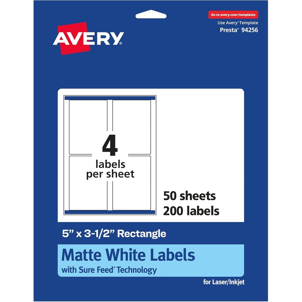 image:imageAvery Matte White Rectangle Labels Sure Feed Technology 5 x 35 100 Matte White Printable Labels200 Labels