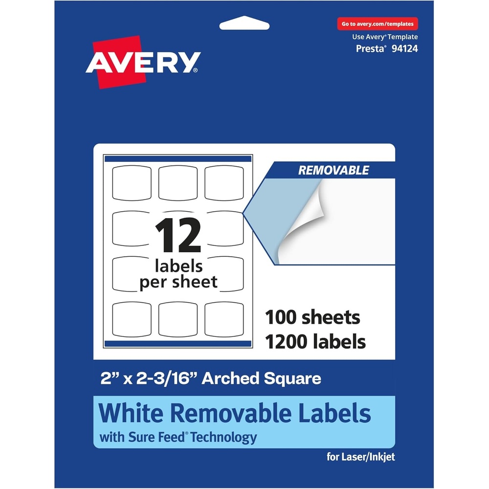 image:imageAvery Matte White Removable Arched Square Labels Sure Feed Technology PrinttoTheEdge 2 x 2316 180 Removable Labels LaserInkjet Printable1 200 labels