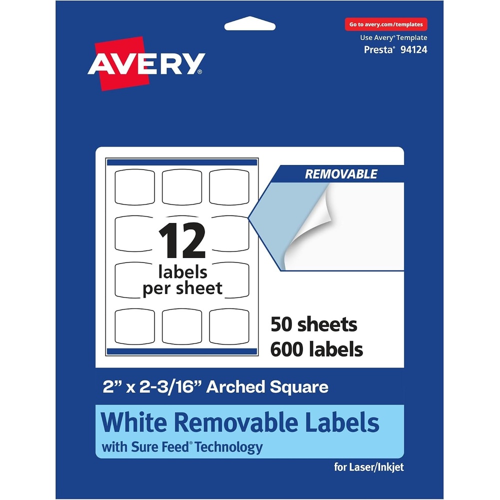 image:imageAvery Matte White Removable Arched Square Labels Sure Feed Technology PrinttoTheEdge 2 x 2316 180 Removable Labels LaserInkjet Printable600 labels