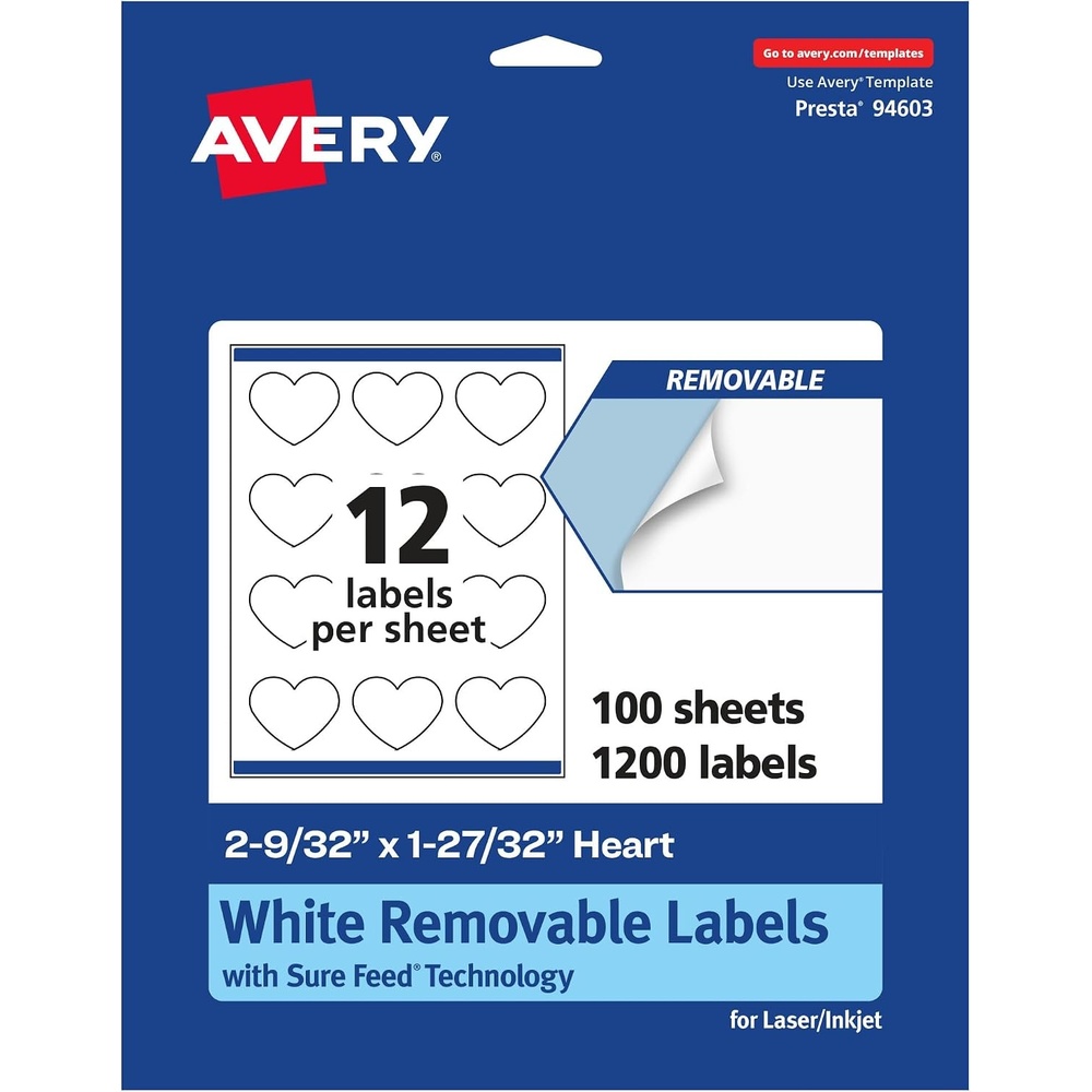 image:imageAvery Matte White Removable Heart Labels Sure Feed Technology PrinttoTheEdge 2932 x 12732 180 Removable Labels LaserInkjet Printable1 200 labels