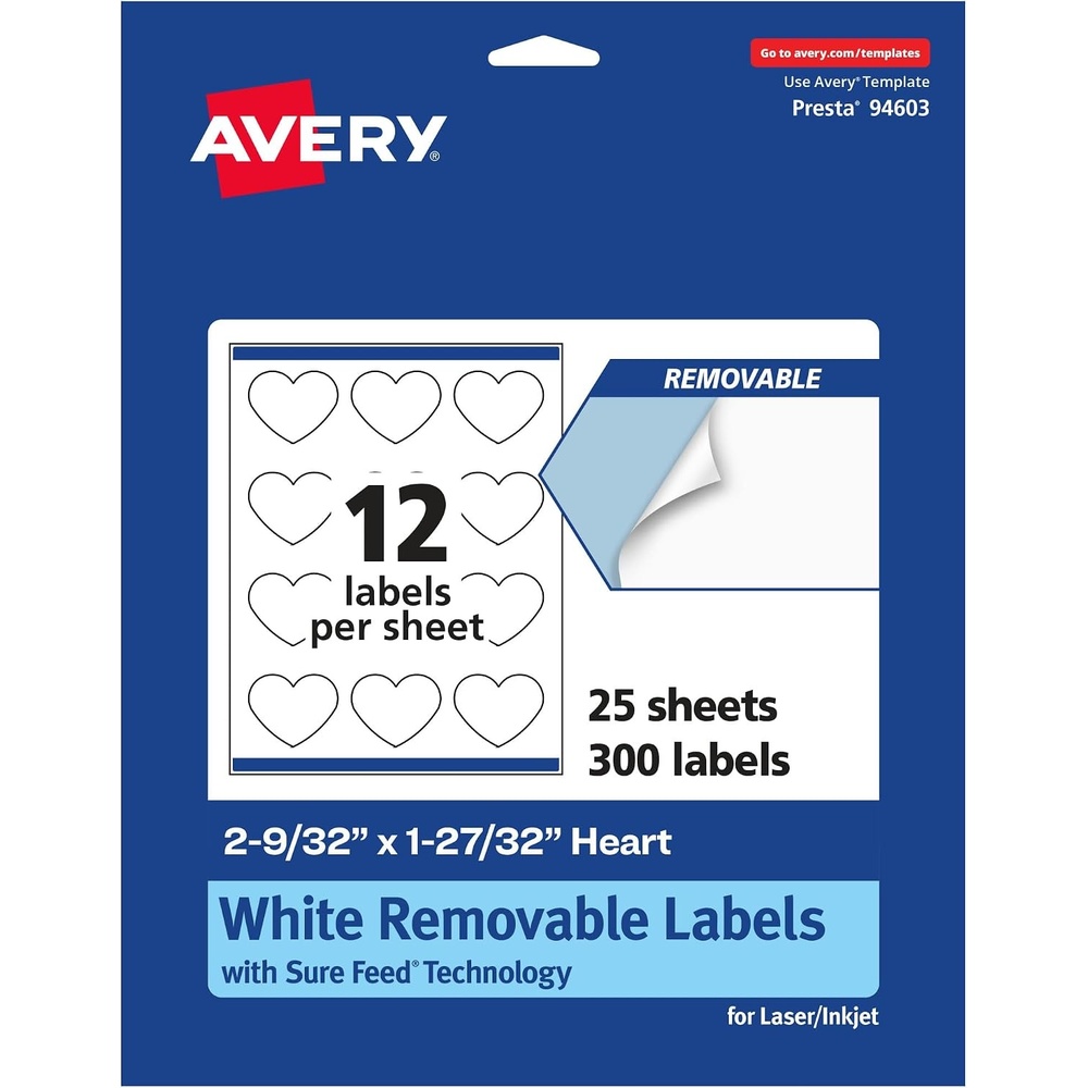 image:imageAvery Matte White Removable Heart Labels Sure Feed Technology PrinttoTheEdge 2932 x 12732 180 Removable Labels LaserInkjet Printable300 labels