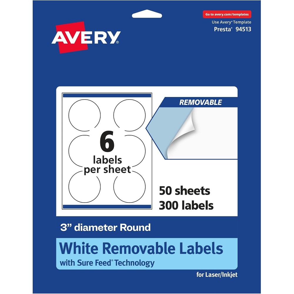 image:imageAvery Matte White Removable Round Labels Sure Feed Technology PrinttoTheEdge 3 Diameter 90 Removable Labels LaserInkjet Printable300 labels
