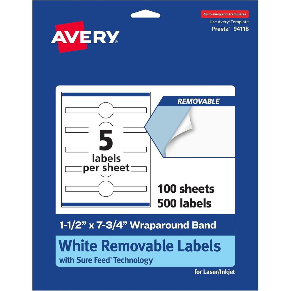 image:imageAvery Matte White Removable Wraparound Band Labels Sure Feed Technology 15 x 775 PrinttoTheEdge Cigar Band Labels 75 Total LaserInkjet Printable500 labels
