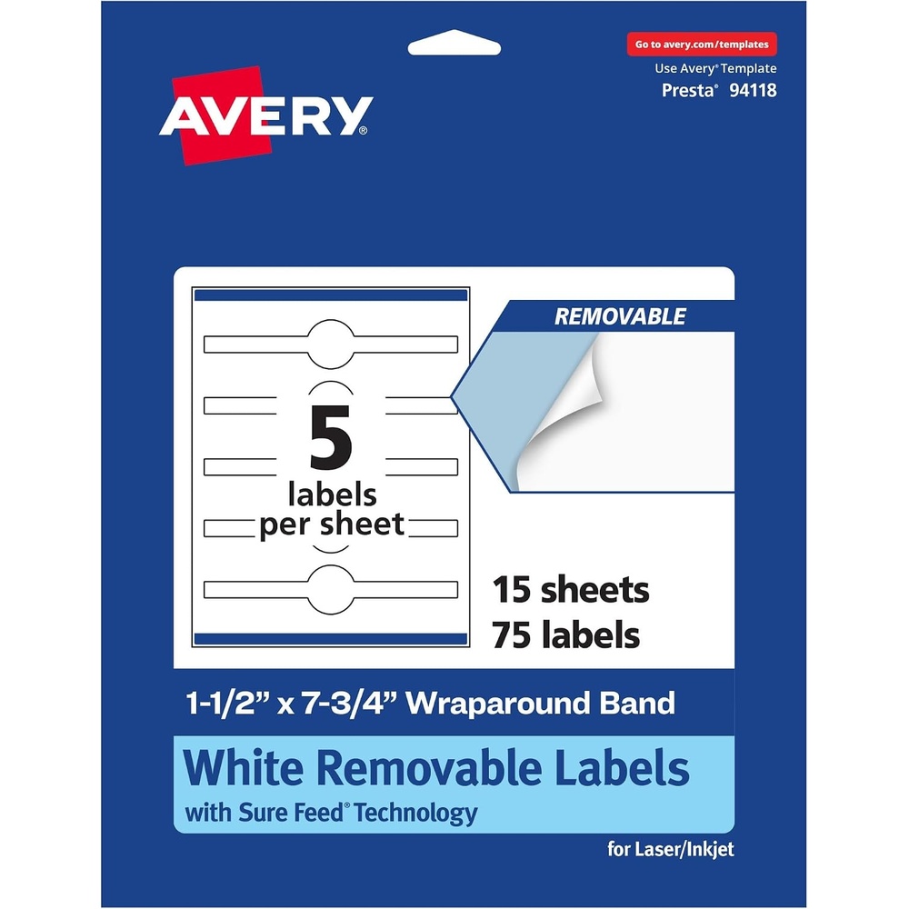 image:imageAvery Matte White Removable Wraparound Band Labels Sure Feed Technology 15 x 775 PrinttoTheEdge Cigar Band Labels 75 Total LaserInkjet Printable75 labels