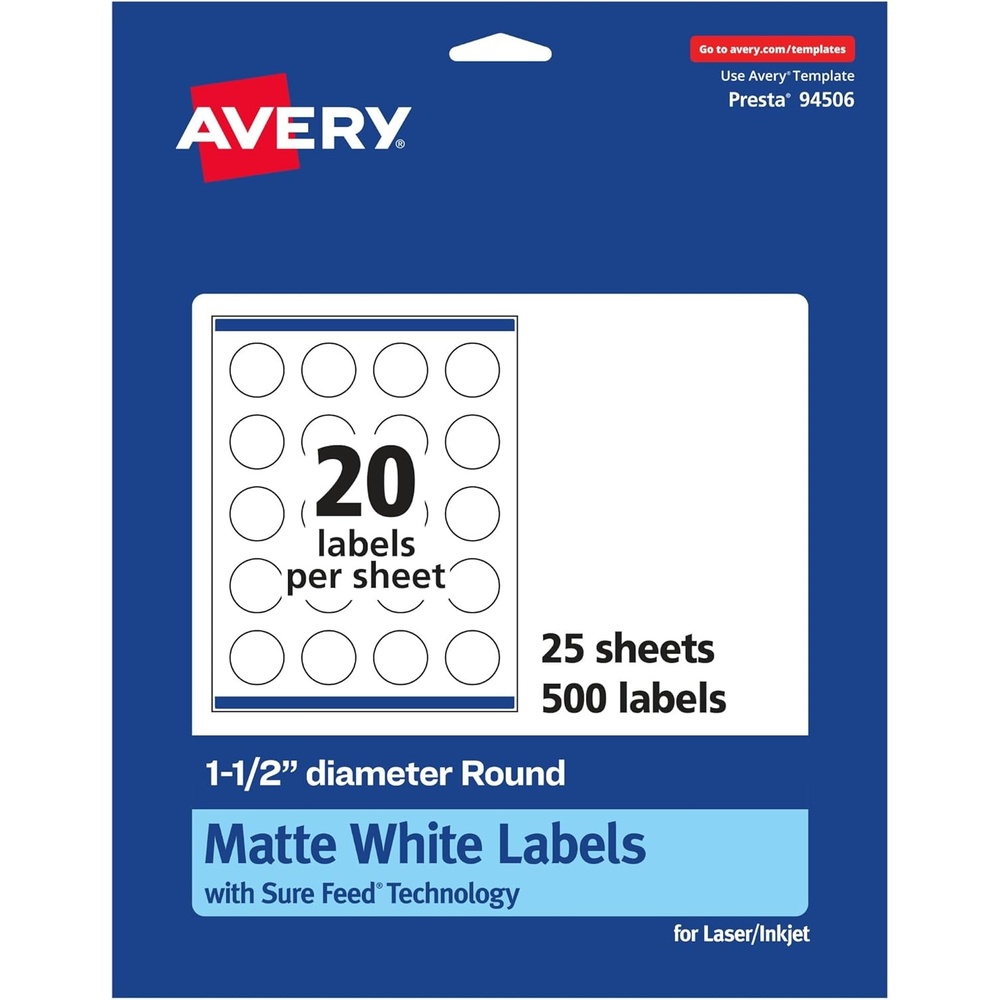 image:imageAvery Matte White Round Labels Sure Feed Technology 15 Diameter 500 Matte White Printable Labels500 Labels