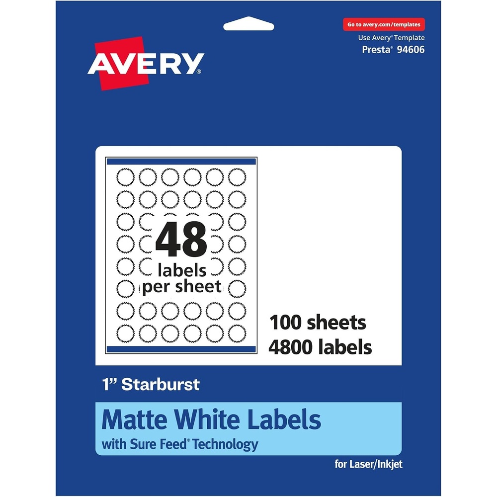 image:imageAvery Matte White Starburst Labels Sure Feed Technology 1 2400 Matte White Printable Labels4 800 Labels