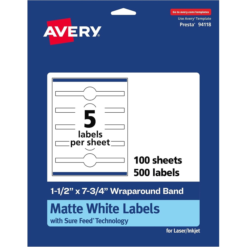 image:imageAvery Matte White Wraparound Band Labels Sure Feed Technology 15 x 775 Cigar Band Labels PrintToTheEdge Permanent Adhesive LaserInkjet Printable 125 Total500 labels