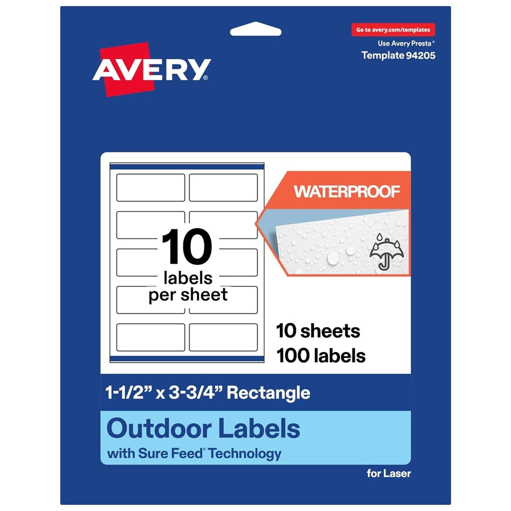 image:imageAvery Outdoor Waterproof Rectangle Labels with Sure Feed Technology 15 x 375 White Film PrinttotheEdge Compatible with Laser Printers 500 Labels Total100 labels