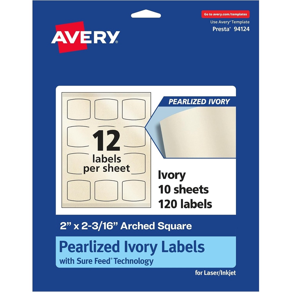 image:imageAvery Pearlized Ivory Arched Square Labels Sure Feed Technology PrinttoTheEdge 2 x 2316 120 Pearlized Ivory Labels LaserInkjet Printable120 labels