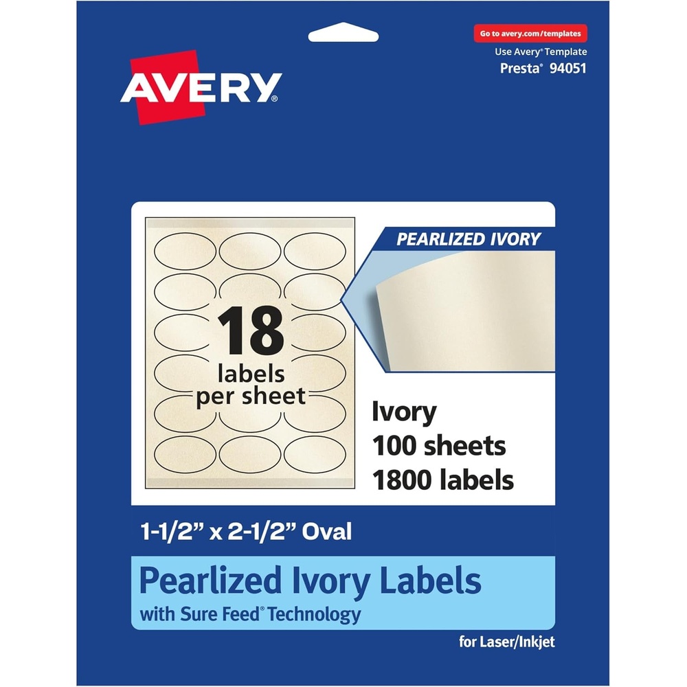 image:imageAvery Pearlized Ivory Oval Labels Sure Feed Technology 15 x 25 180 Pearlized Ivory Labels LaserInkjet Printable1 800 labels