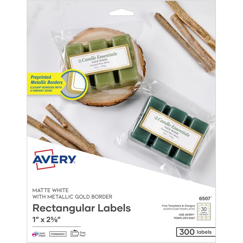 image:imageAvery Printable Address Labels 1 x 258 Matte White with Metallic Gold Borders Permanent Laser amp Inkjet Compatible 300 Blank Mailing Labels Great for Weddings Favors and More 6507Matte White Gold Borders