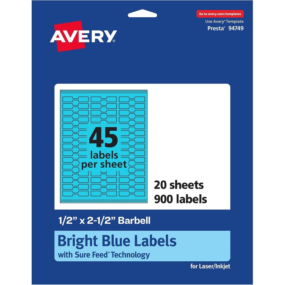 image:imageAvery Printable Barbell Labels Sure Feed Technology 12 x 212 Bright Blue Labels LaserInkjet Printable 450 Total Great for Jewelry and Cords900 labels
