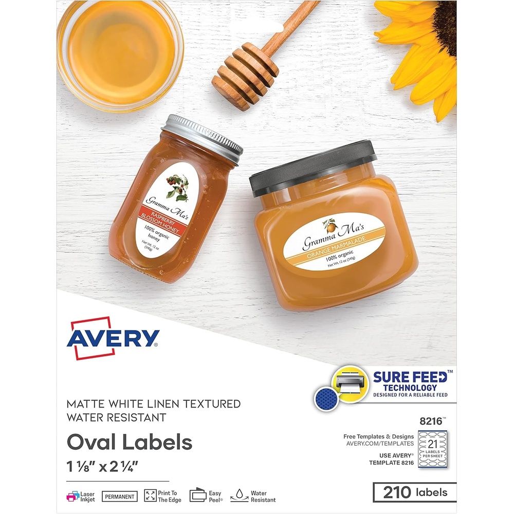 image:imageAvery Printable Blank Oval Labels 118 x 214 Textured Matte White 210 Customizable Labels 8216118 x 214