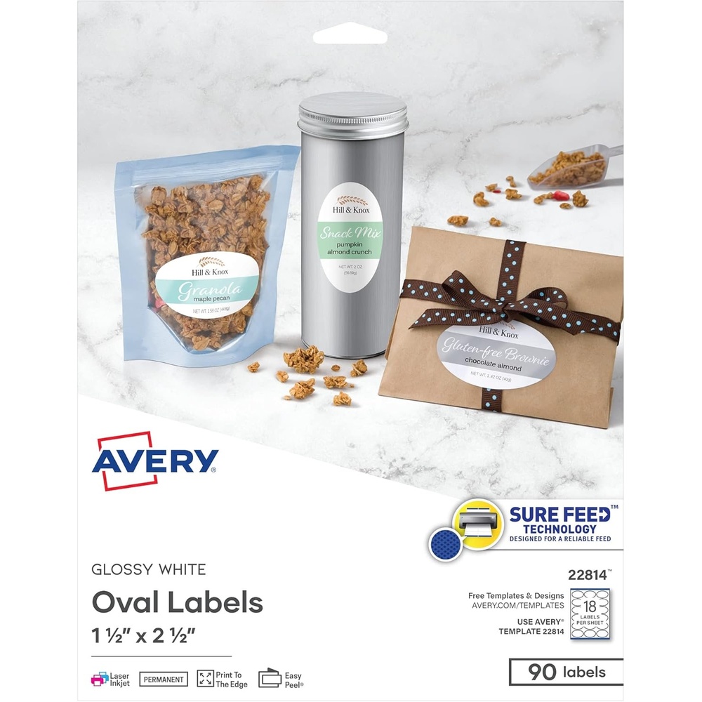 image:imageAvery Printable Blank Oval Labels 15 x 25 Glossy White 90 Customizable Labels 22814Glossy White
