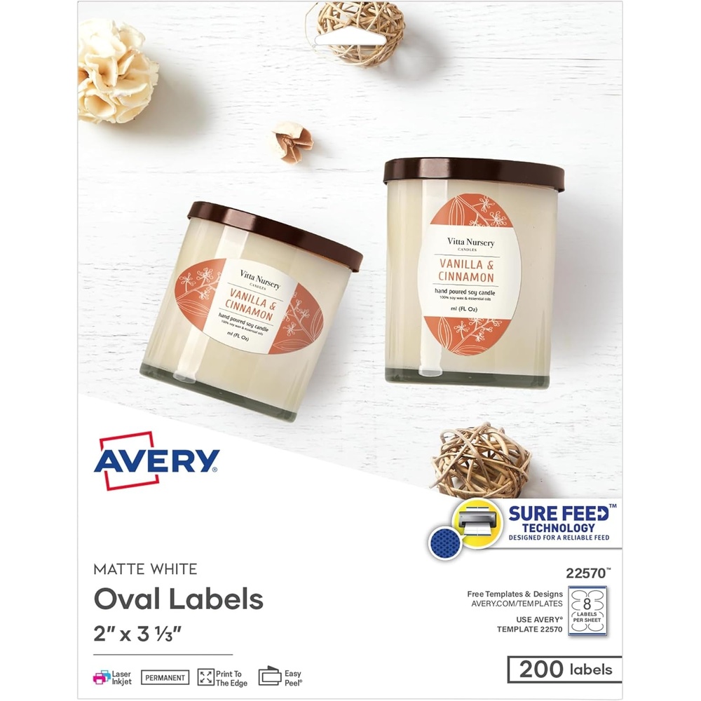 image:imageAvery Printable Blank Oval Labels 15 x 25 Matte White 450 Customizable Labels 225642 x 313 Pack of 5