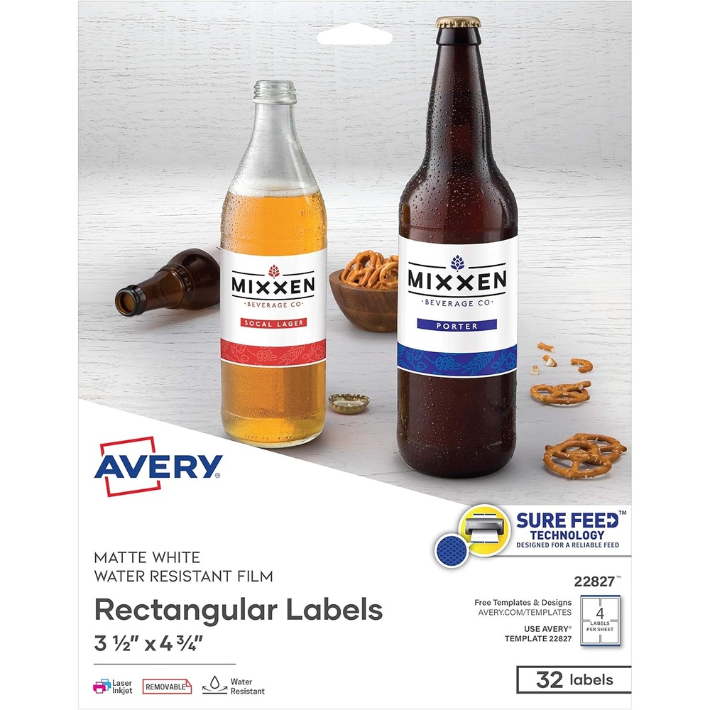 image:imageAvery Printable Blank Rectangle Labels 35 x 475 White 32 Customizable Labels 22827Labels