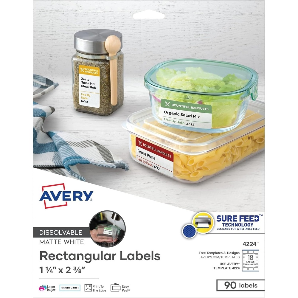 image:imageAvery Printable Dissolvable Rectangle Labels 114 x 238 White 90 Customizable Labels 4224One Size Pack of 6