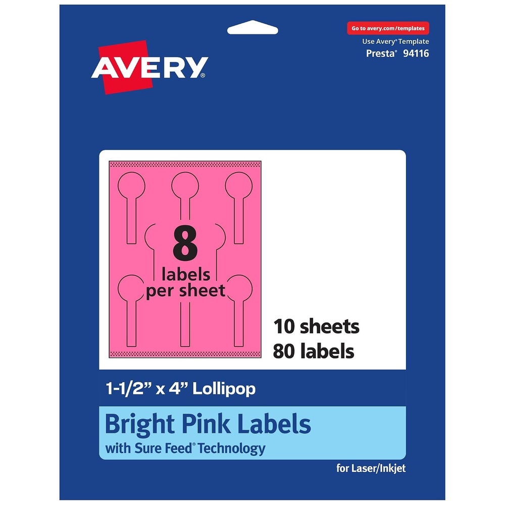 image:imageAvery Printable Lollipop Labels Sure Feed Technology 112 x 4 Bright Pink Labels PrinttoTheEdge LaserInkjet Printable 80 Total Great for Jars and Baking Seal Stickers80 labels