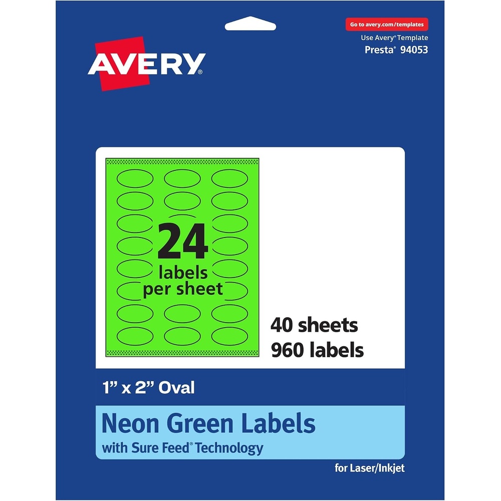 image:imageAvery Printable Oval Labels Sure Feed Technology 1 x 2 Neon Green Labels PrinttoTheEdge LaserInkjet Printable 960 Total Great for Soaps and Candles960 labels