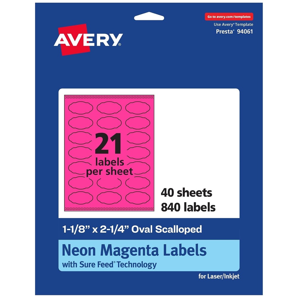 image:imageAvery Printable Oval Scalloped Labels Sure Feed Technology 118 x 214 Neon Magenta Labels PrinttoTheEdge LaserInkjet Printable 420 Total Great for Candles and Jars840 labels