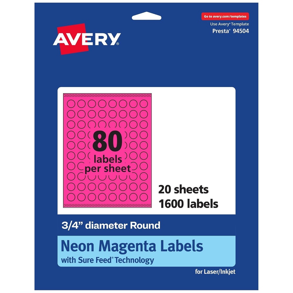 image:imageAvery Printable Round Labels Sure Feed Technology 34 Diameter Neon Magenta Labels PrinttoTheEdge LaserInkjet 3200 Total Great for Price Stickers and Mailing Seals1 600 labels