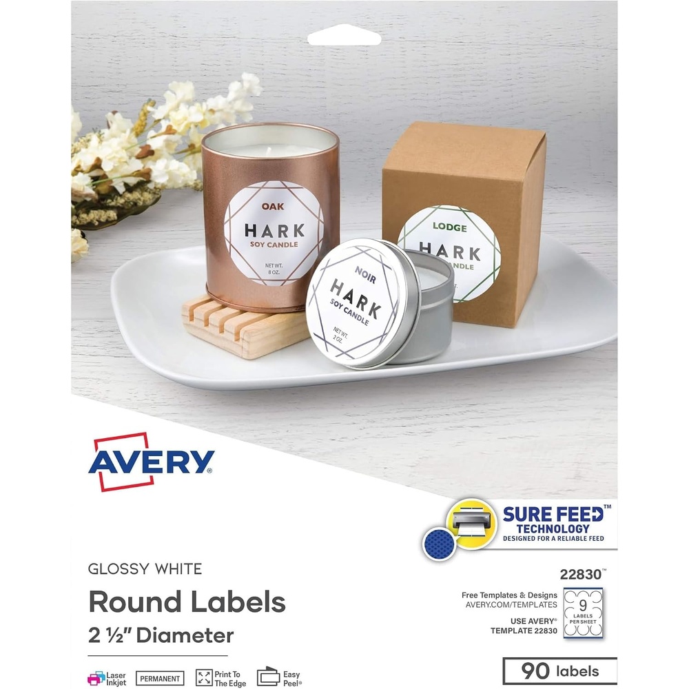 image:imageAvery Printable Round Labels Sure Feed Technology Glossy White Labels 2 Diameter Permanent Adhesive LaserInkjet 120 Total 22807White