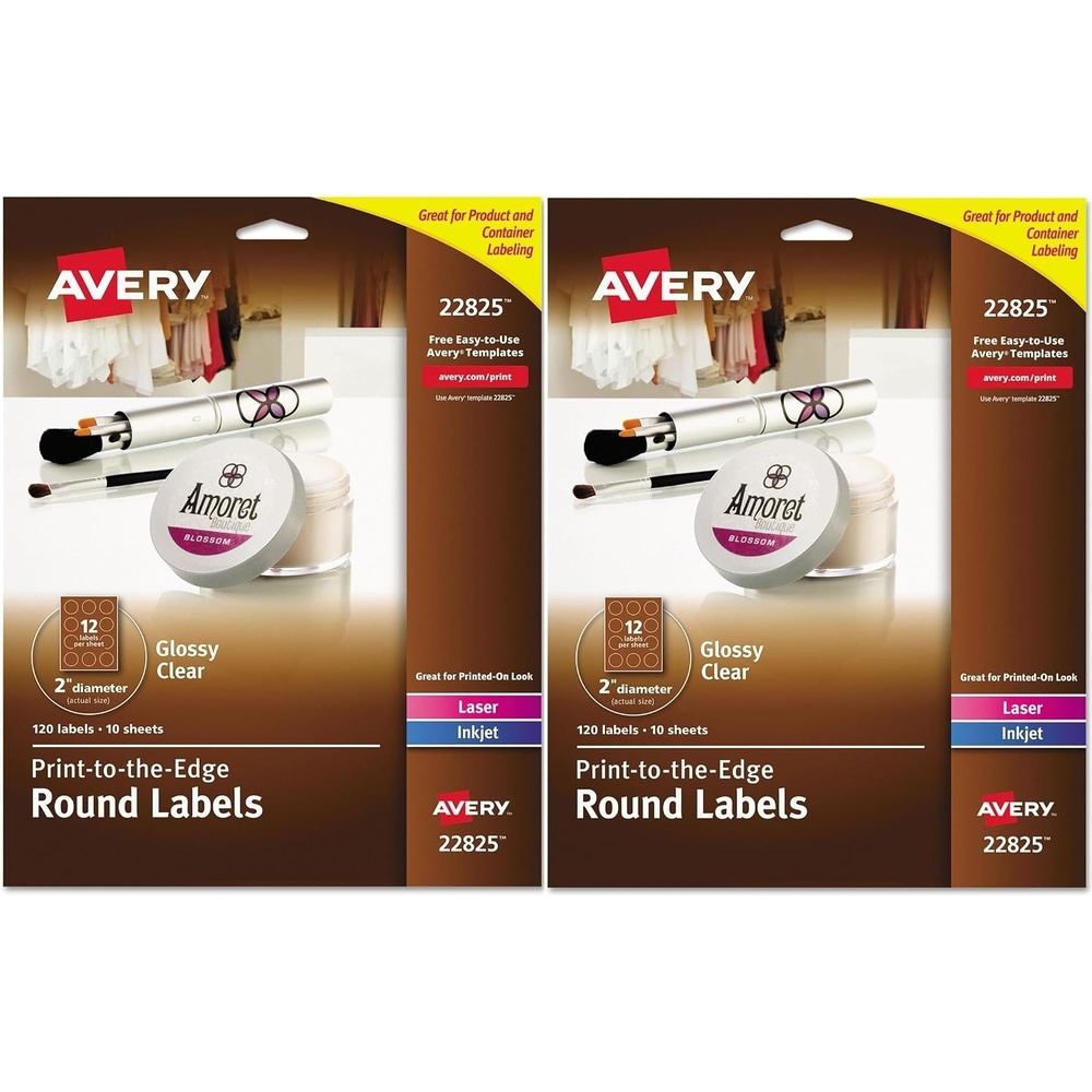 image:imageAvery Printable Round Labels with Sure Feed 2 Diameter Glossy Clear 120 Customizable Labels 228252 Diameter  Pack of 2