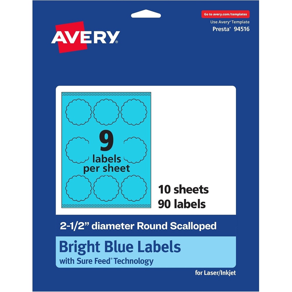 image:imageAvery Printable Round Scalloped Labels Sure Feed Technology 212 Diameter Bright Blue Labels PrinttoTheEdge LaserInkjet Printable 90 Total Great for Mailing Seals and Candles90 labels