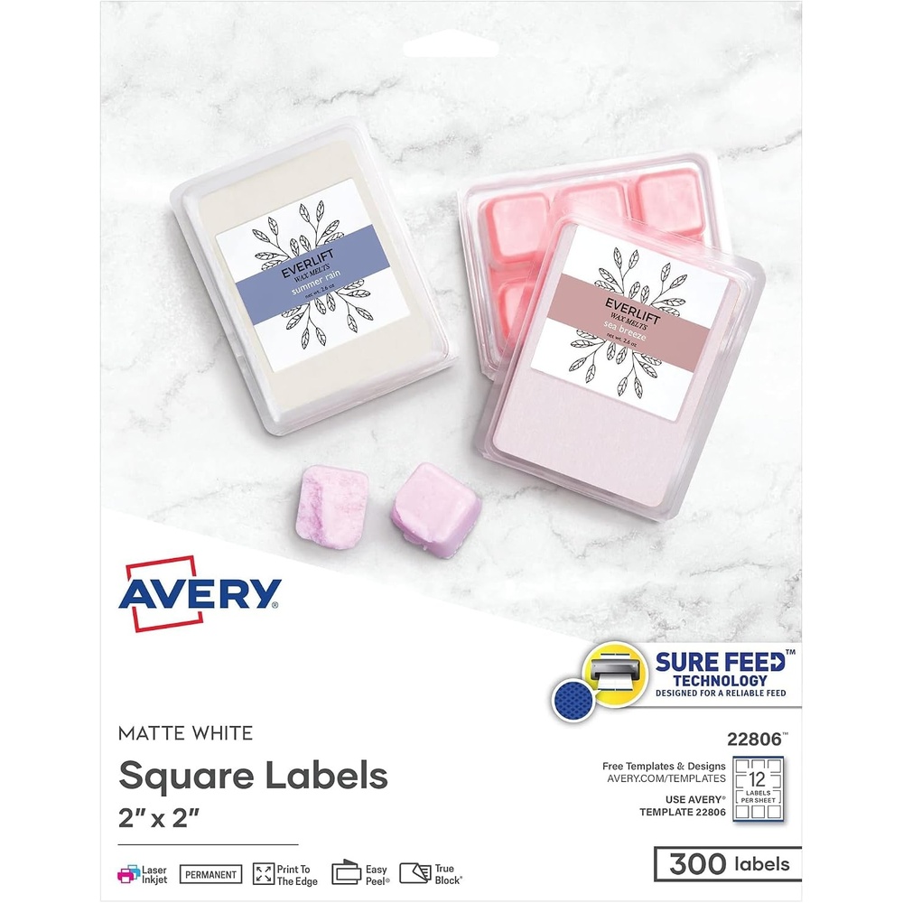image:imageAvery Printable Square Labels 2 x 2 Matte White Laser amp Inkjet Compatible 300 Blank Labels Total Great for Branding Packaging Events and More 22806Matte White Pack of 5