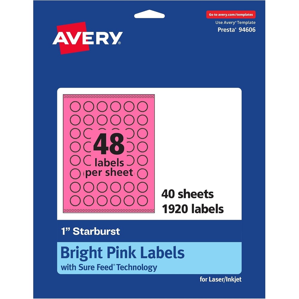 image:imageAvery Printable Starburst Labels Sure Feed Technology 1 Bright Pink Labels PrinttoTheEdge LaserInkjet 480 Total Great for Mailing Seals and Planner Stickers1 920 labels